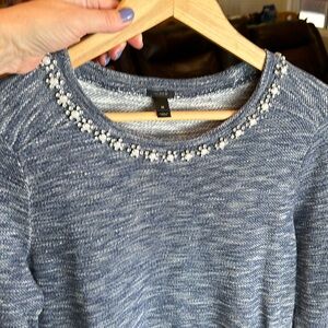 J. Crew Women's M Blue Pullover Sweater Beaded Neckline Long Sleeve